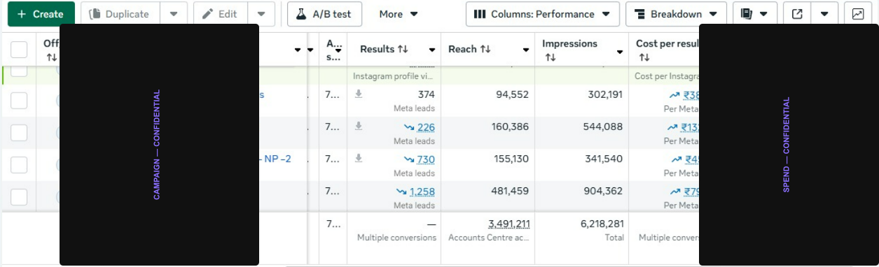 Franchise Business — redacted campaign dashboard