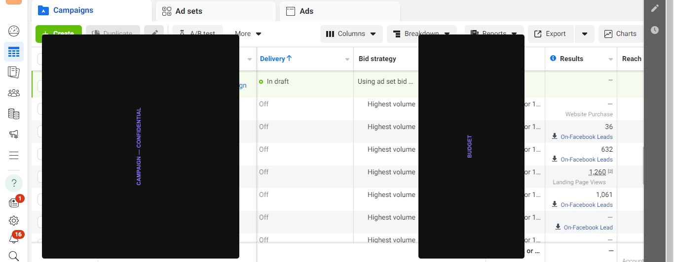 iLearnings — redacted campaign dashboard