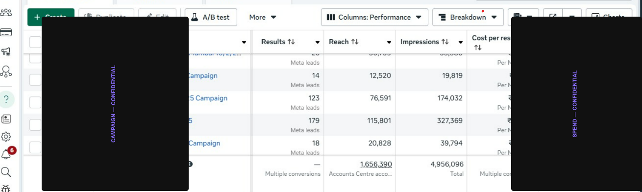 Real Estate — Residential & Commercial — redacted campaign dashboard